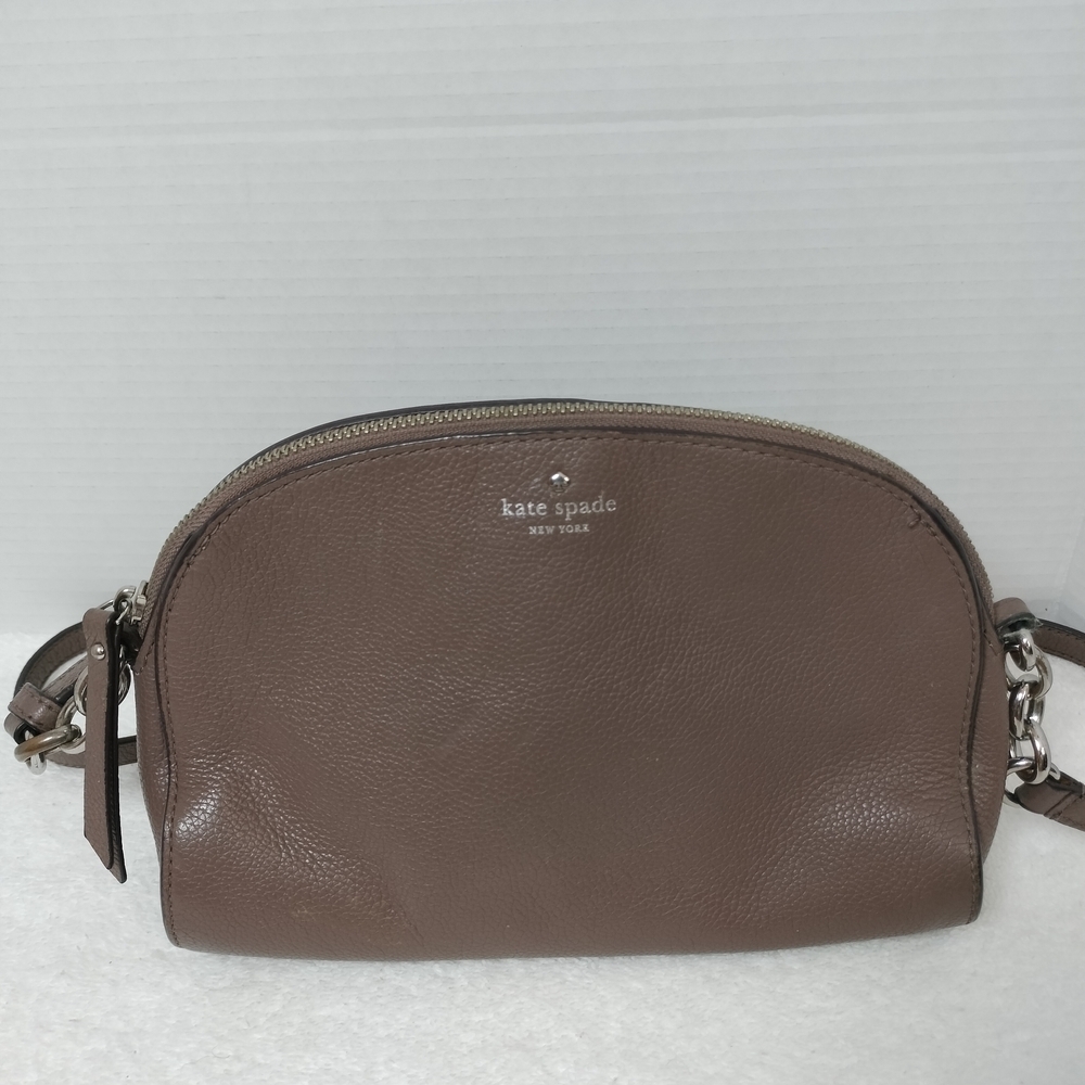Kate Spade Taupe Brown Patent Leather Crossbody Shoulder Bag Chain Strap Purse